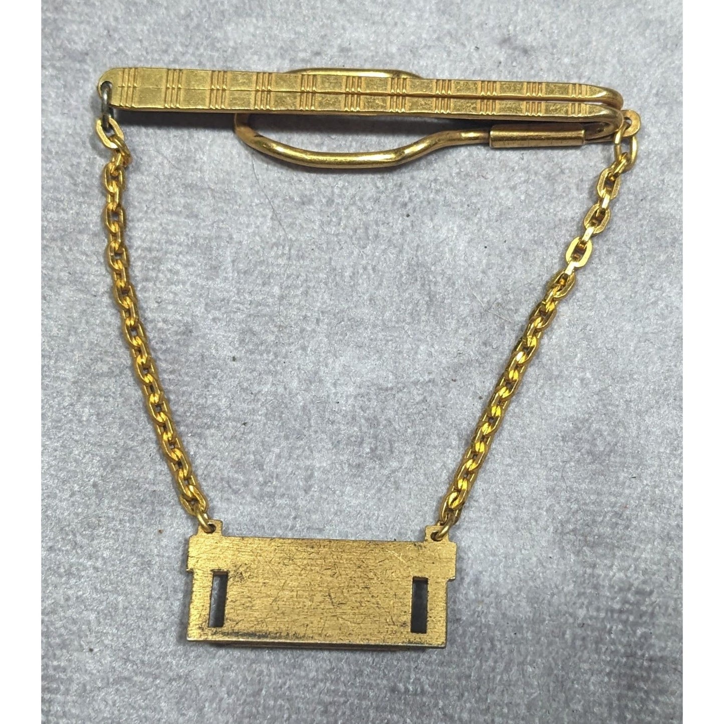 Vintage Hicock AG Initial Gold Tone Tie Bar With Chain Made in USA