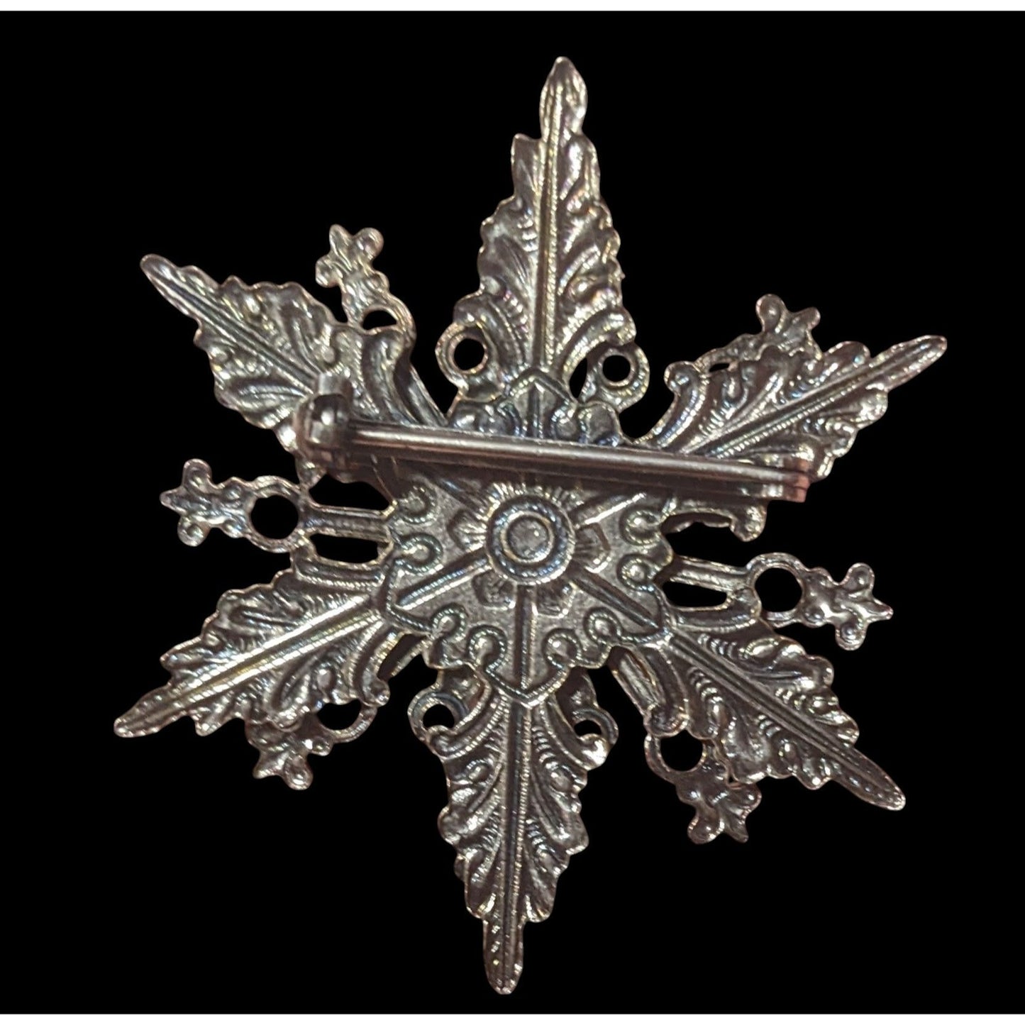 Whimsical Snowflake Silver Tone White Enamel Brooch