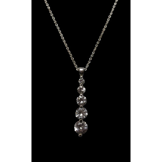 Roman Silver Tone Rhinestone Pillar Pendant Necklace