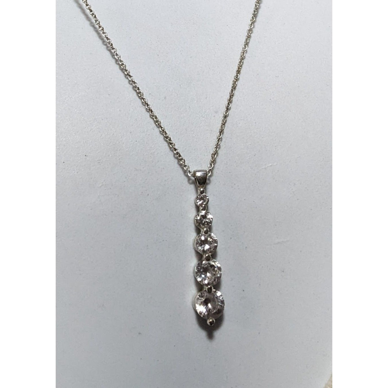 Roman Silver Tone Rhinestone Pillar Pendant Necklace