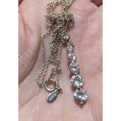 Roman Silver Tone Rhinestone Pillar Pendant Necklace