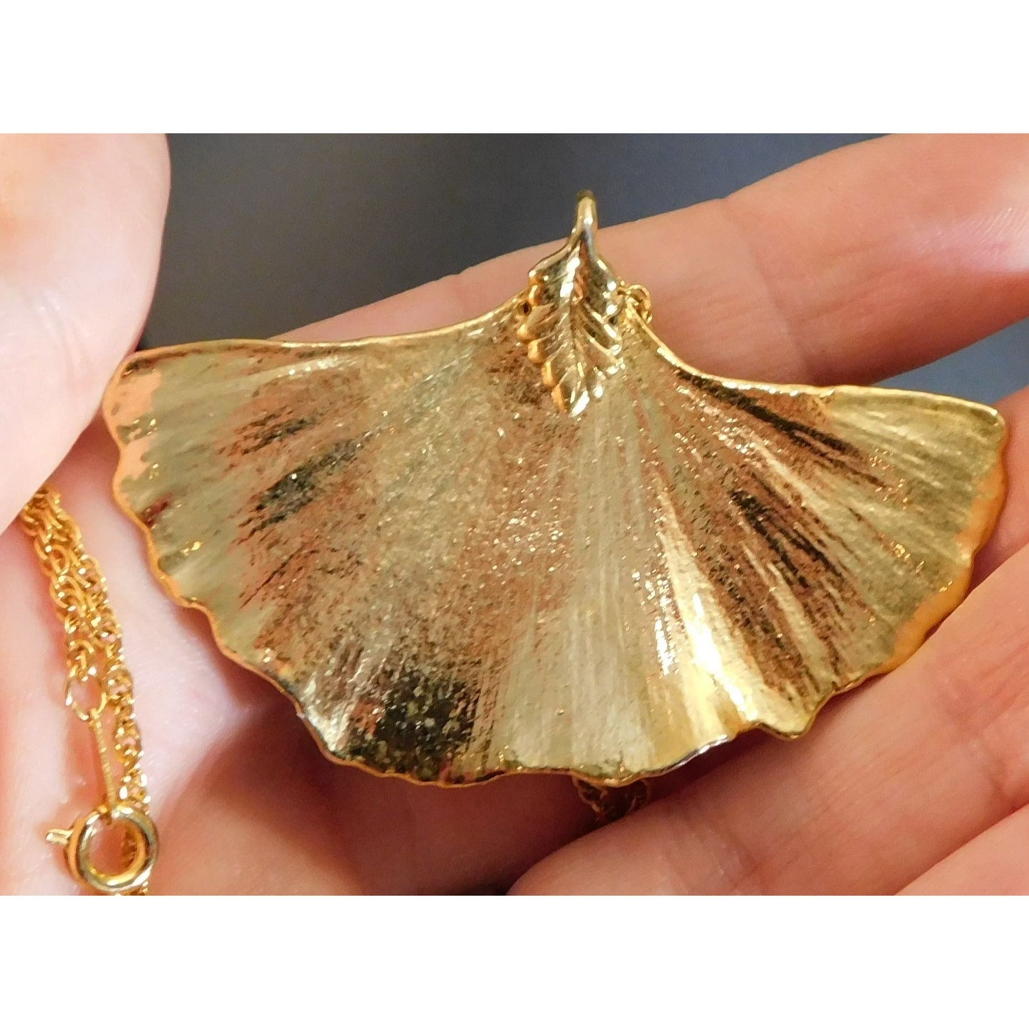 Vintage Korea Gold Ginkgo Leaf Necklace