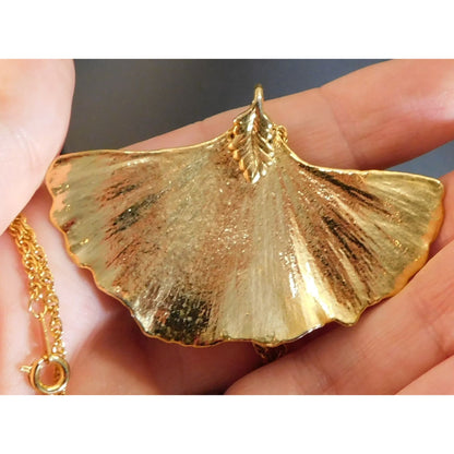 Vintage Korea Gold Ginkgo Leaf Necklace