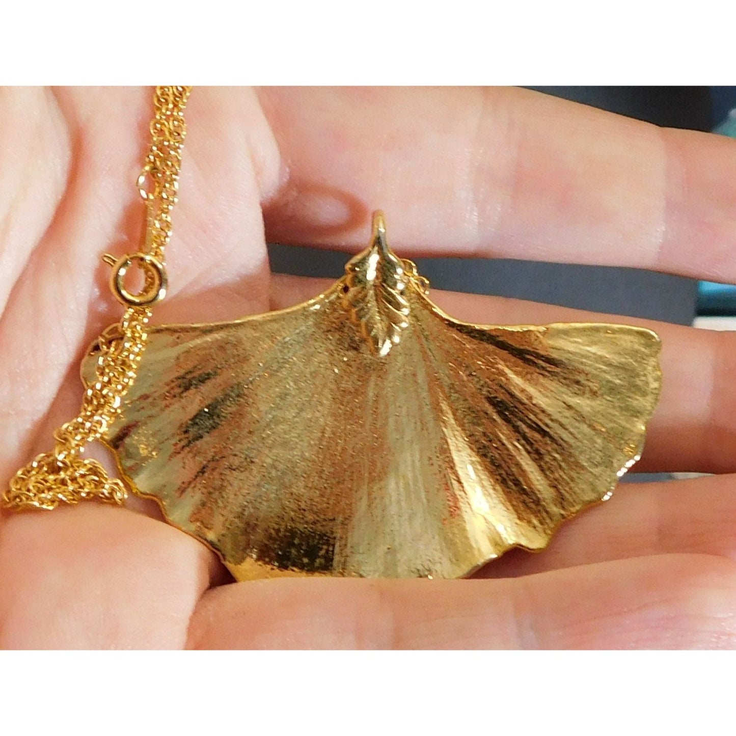 Vintage Korea Gold Ginkgo Leaf Necklace