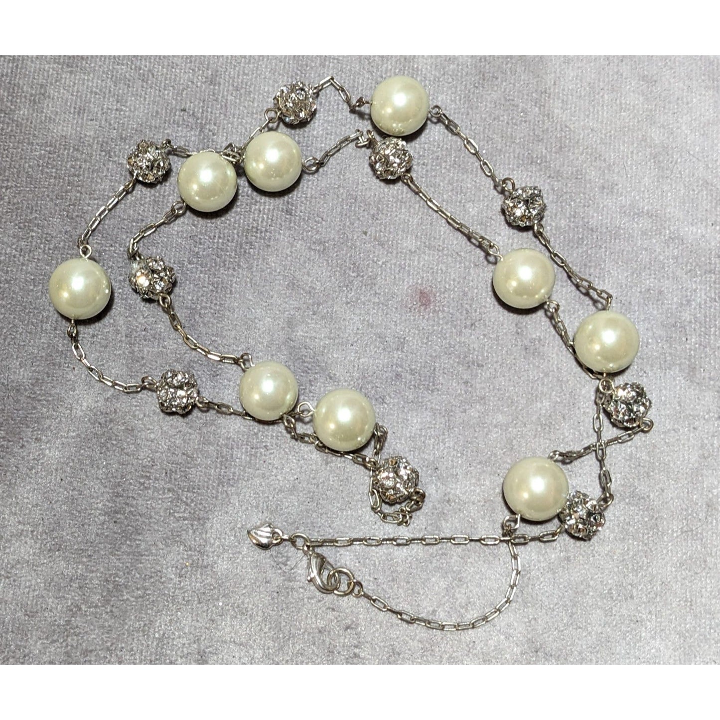 Vintage Glam Carolee Rhinestone Pearl Station Necklace