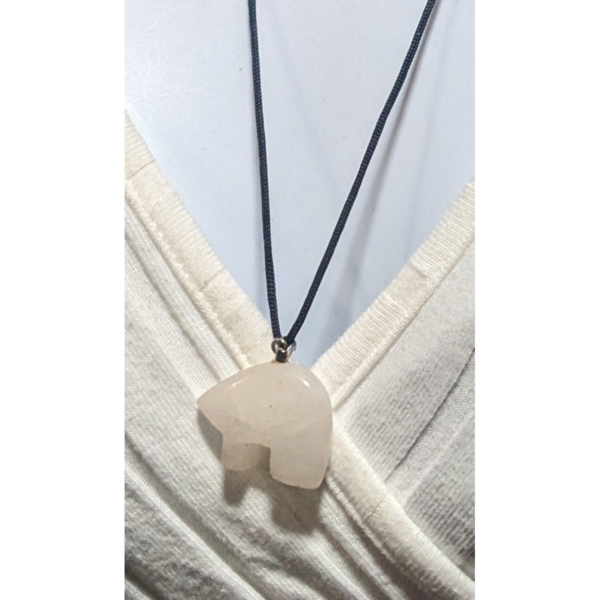 White Quartz Bear Fetish Necklace