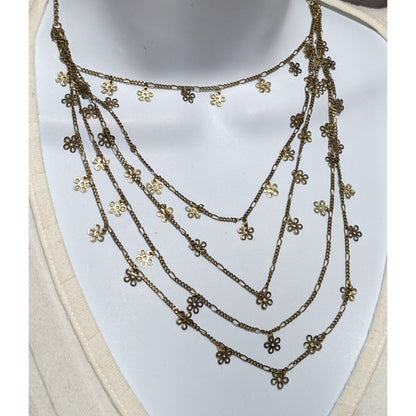 NY Gold Multilayer Flower Charm Necklace