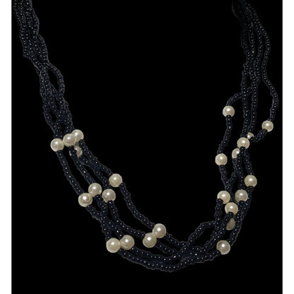 Black Glass Pearl Beaded Multilayer Necklace