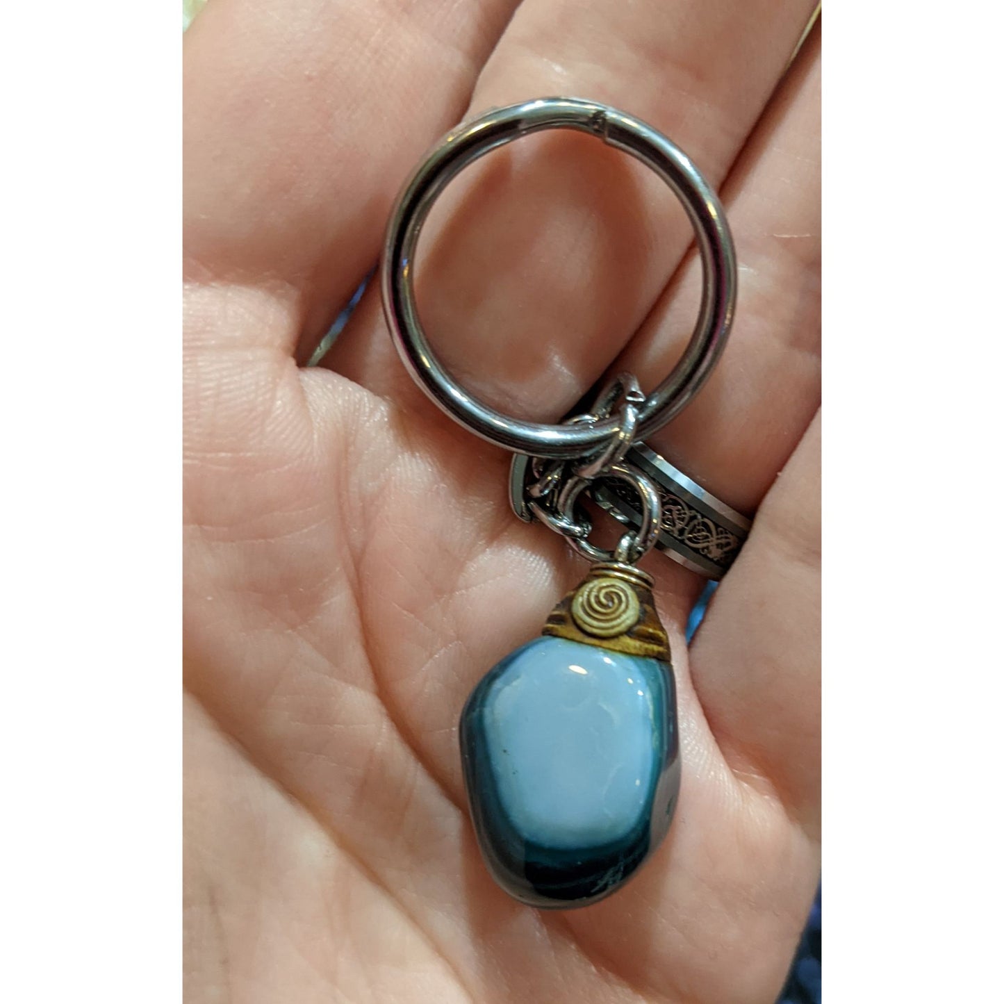Blue/Green Dyed Genuine Agate Nature Inspired Keychain