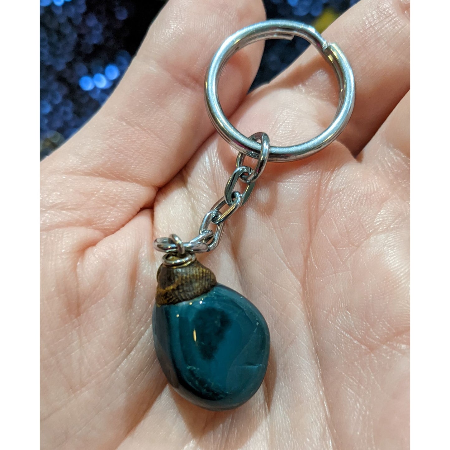 Blue/Green Dyed Genuine Agate Nature Inspired Keychain