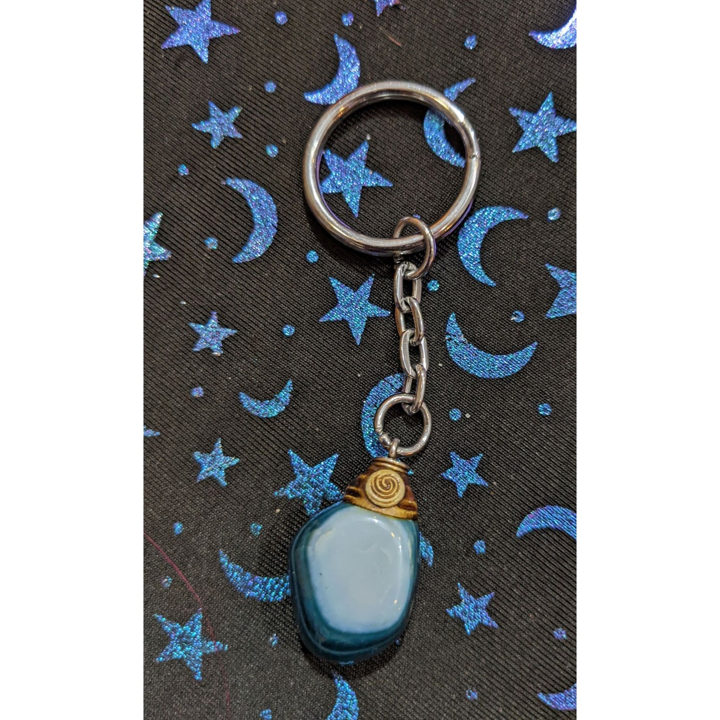 Blue/Green Dyed Genuine Agate Nature Inspired Keychain