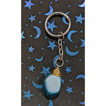 Blue/Green Dyed Genuine Agate Nature Inspired Keychain
