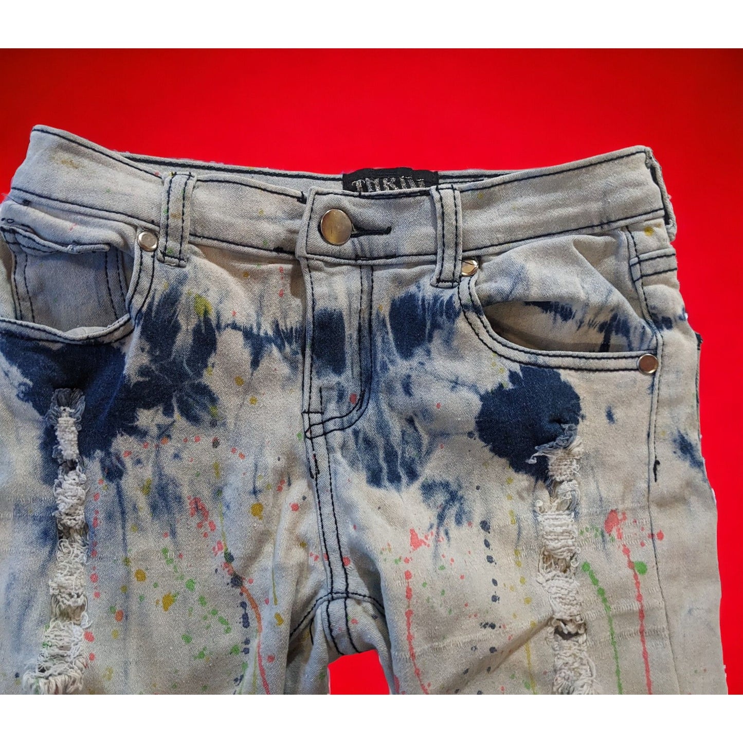 Thrill Distressed Paint Splatter Cropped Jeans