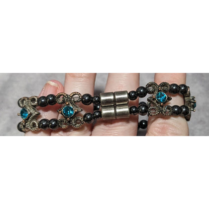 Rhinestone Hematite Beaded Magnetic Bracelet