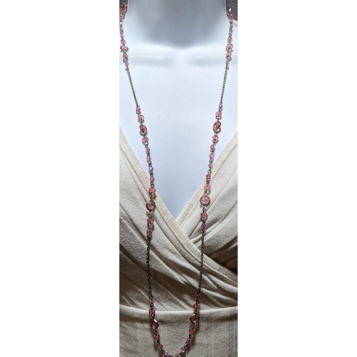 1928 Pink Gemmed Opera Length Necklace