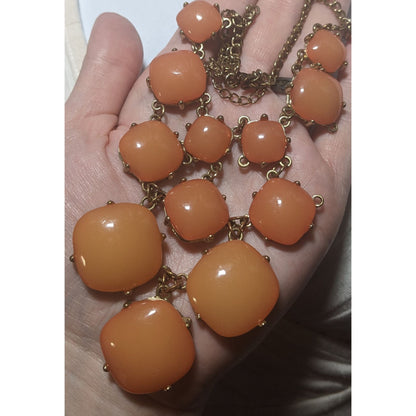 Peach Bubble Bib Statement Necklace With Gold Chain