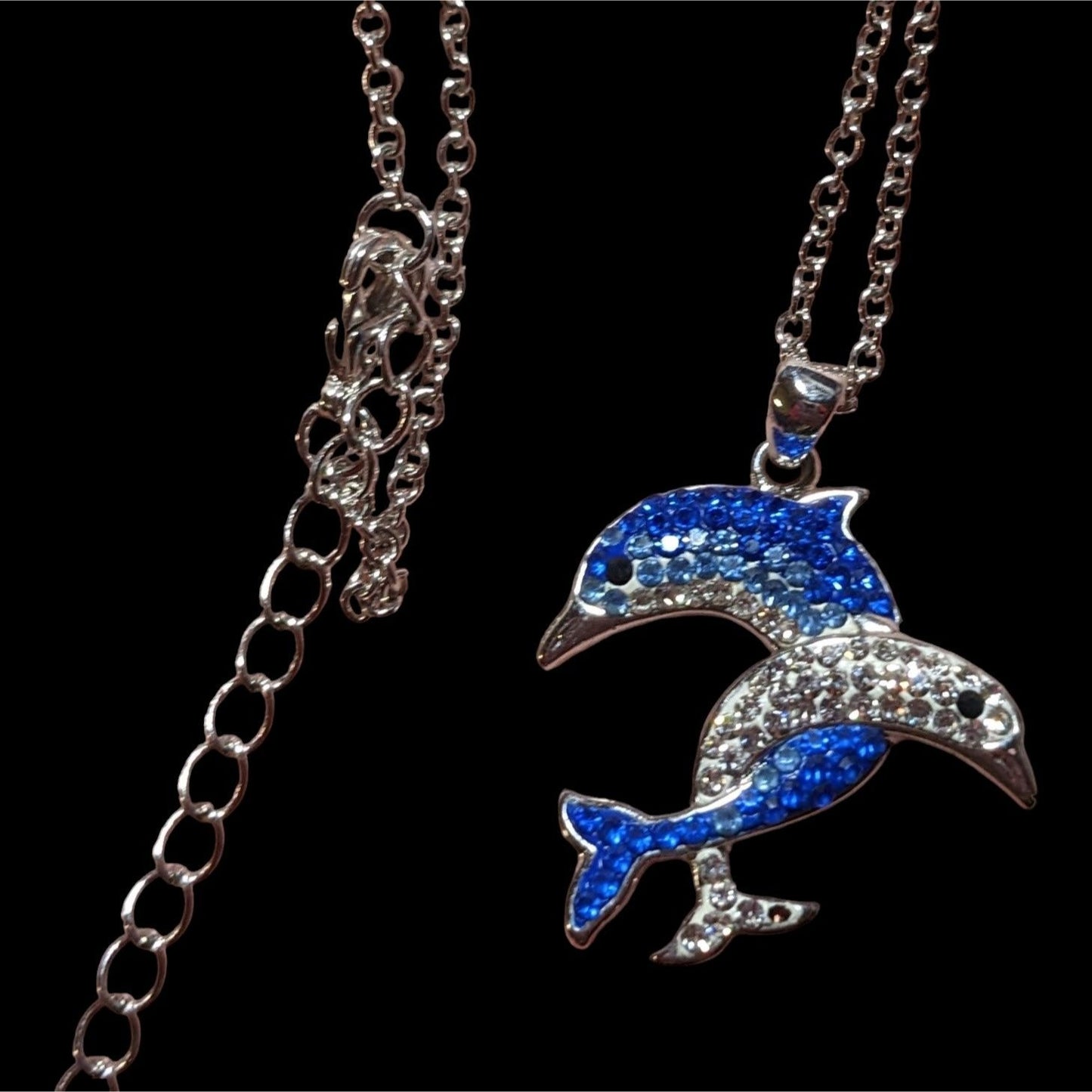 Rhinestone Double Dolphin Necklace