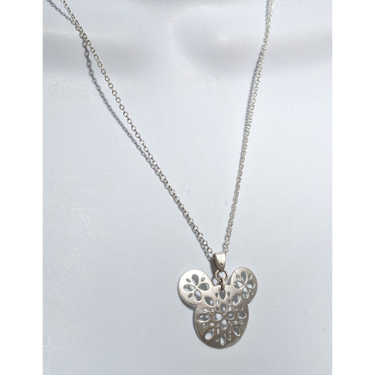 Disney Silver Snowflake Mickey Icon Necklace