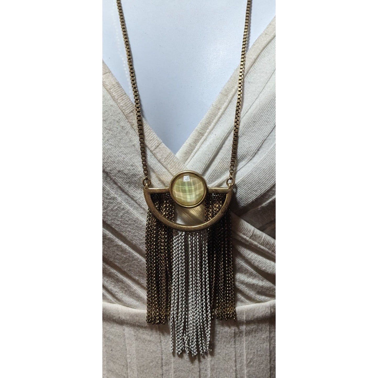 Lucky Brand Retro Geometric Fringe Pendant Necklace