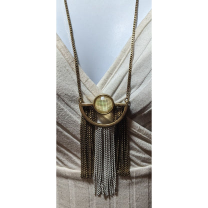 Lucky Brand Retro Geometric Fringe Pendant Necklace