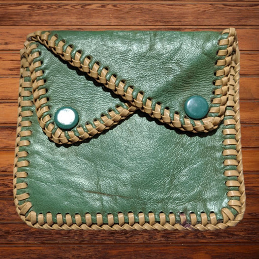 Vintage Green Leather Two Pocket Pouch