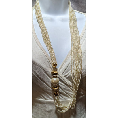 Vintage Glam Gold Pearl Multistrand Statement Necklace