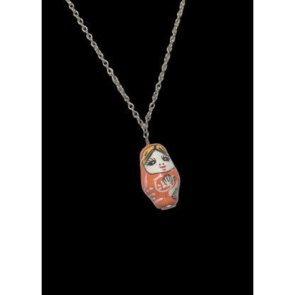 Retro Orange Russian Nesting Doll Necklace