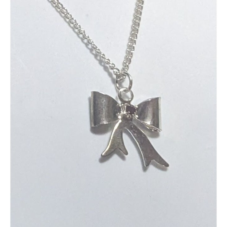 Silver Rhinestone Bow Necklace