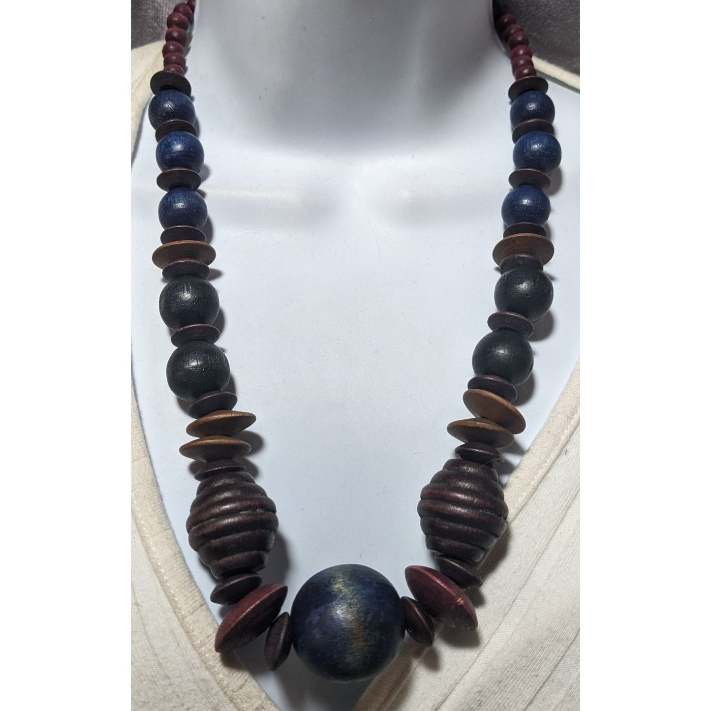 Bohemian Blue And Purple Wooden Beaded Necklace