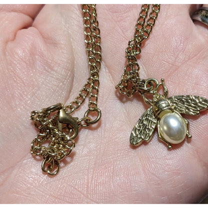 Gold Pearl Bee Necklace