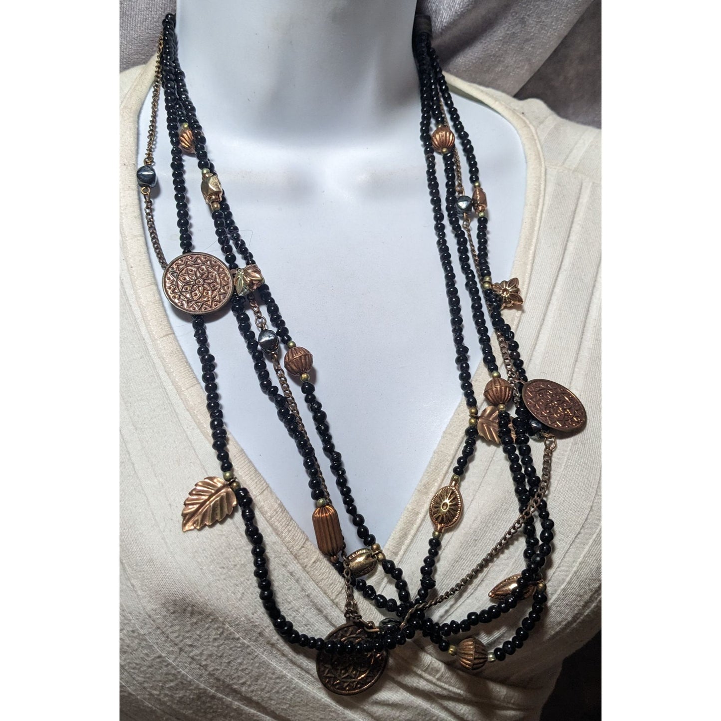 Bohemian Indie Multilayer Bead And Charm Necklace