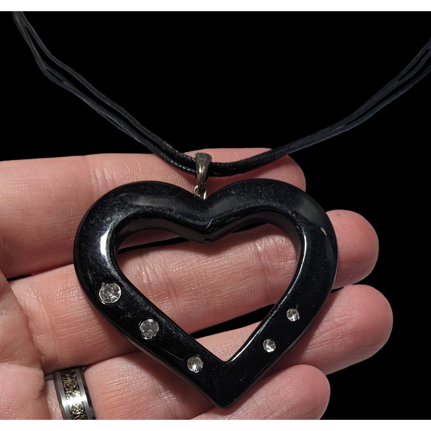 Glam Goth Open Heart Black Pendant Necklace