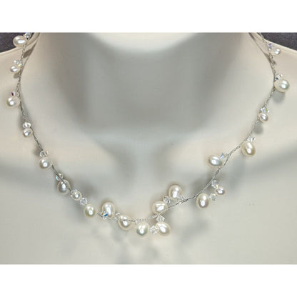Vintage Handmade Pearl Vine Necklace Glass Wire Wrap Fairy Wedding