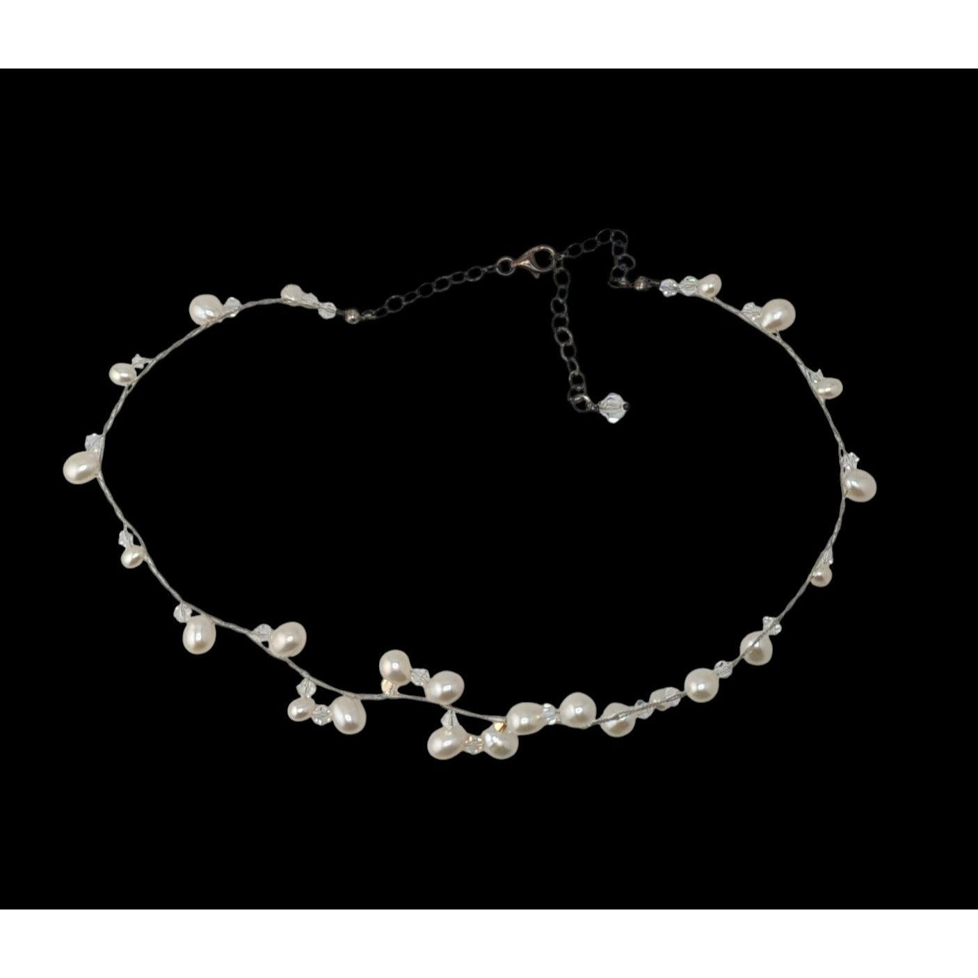 Vintage Handmade Pearl Vine Necklace Glass Wire Wrap Fairy Wedding