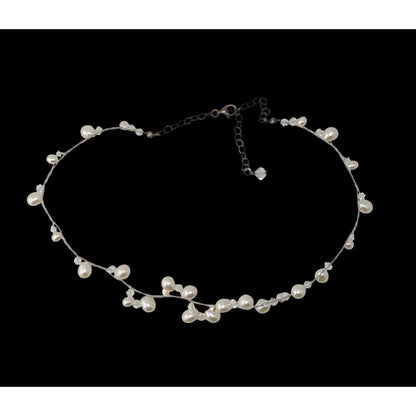 Vintage Handmade Pearl Vine Necklace Glass Wire Wrap Fairy Wedding