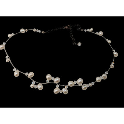 Vintage Handmade Pearl Vine Necklace Glass Wire Wrap Fairy Wedding