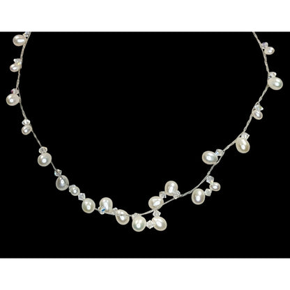 Vintage Handmade Pearl Vine Necklace Glass Wire Wrap Fairy Wedding
