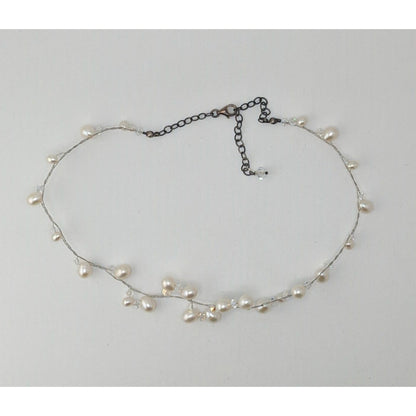 Vintage Handmade Pearl Vine Necklace Glass Wire Wrap Fairy Wedding