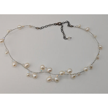 Vintage Handmade Pearl Vine Necklace Glass Wire Wrap Fairy Wedding