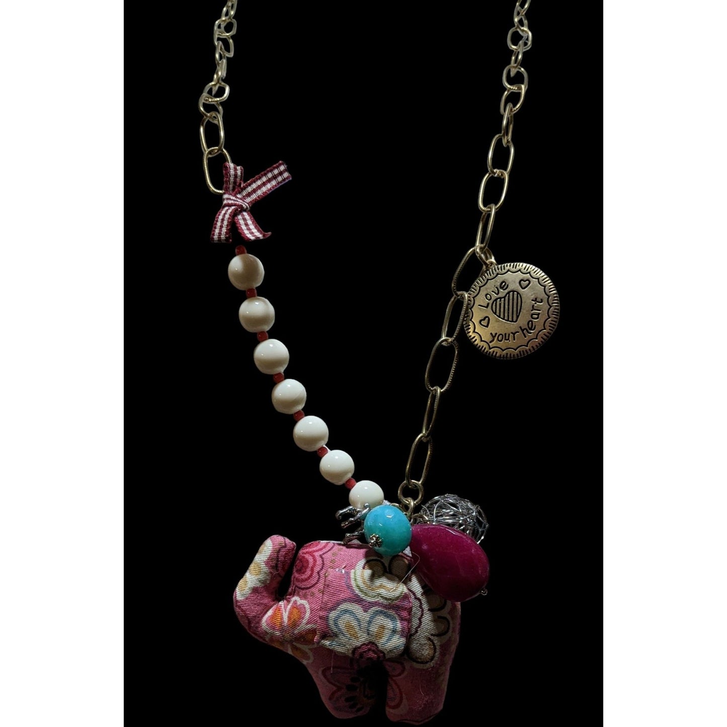 Cottagecore Pink Plush Elephant Necklace