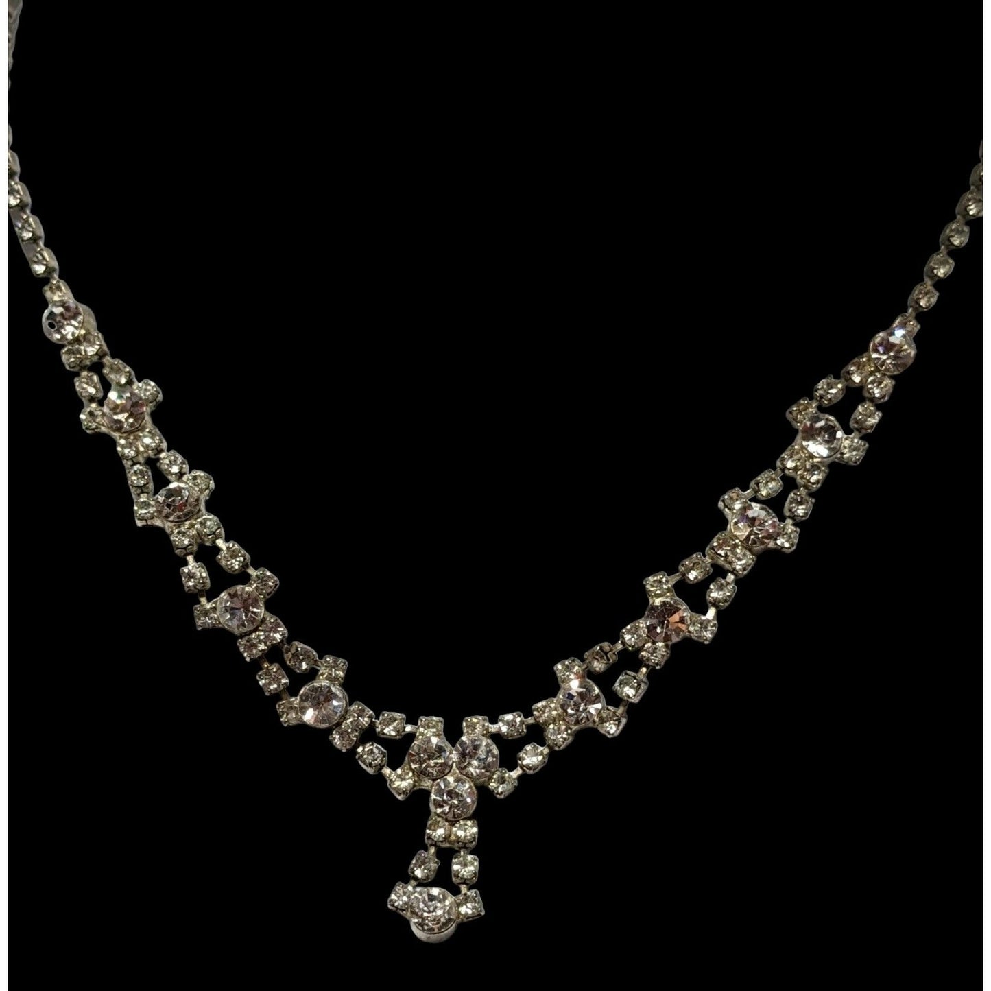 Vintage Silver Rhinestone Bridal Necklace