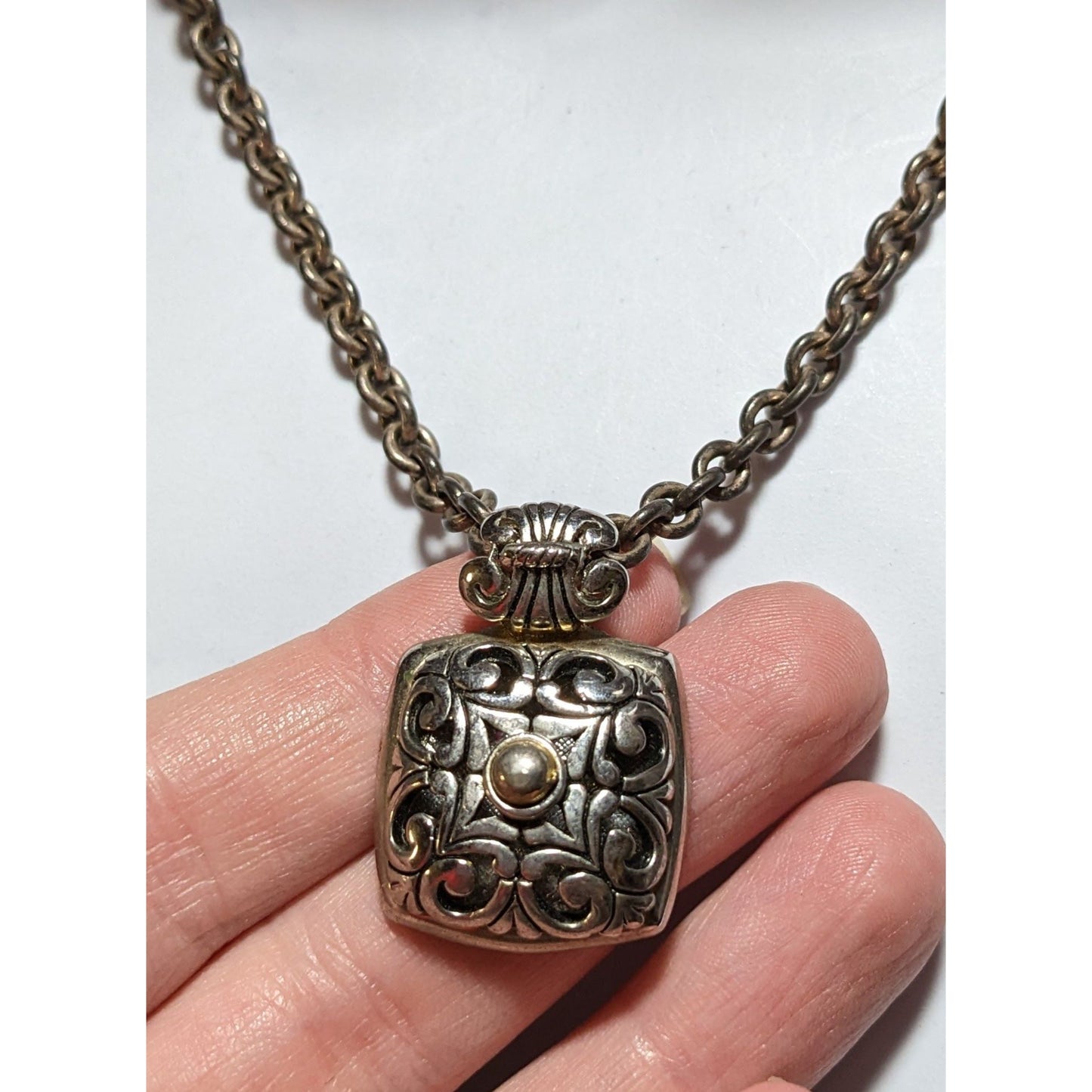 Armbrust International Art Nouveau Square Silver Pendant Necklace