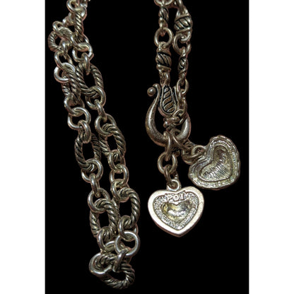 Silver Dual Heart Rhinestone Charm Necklace