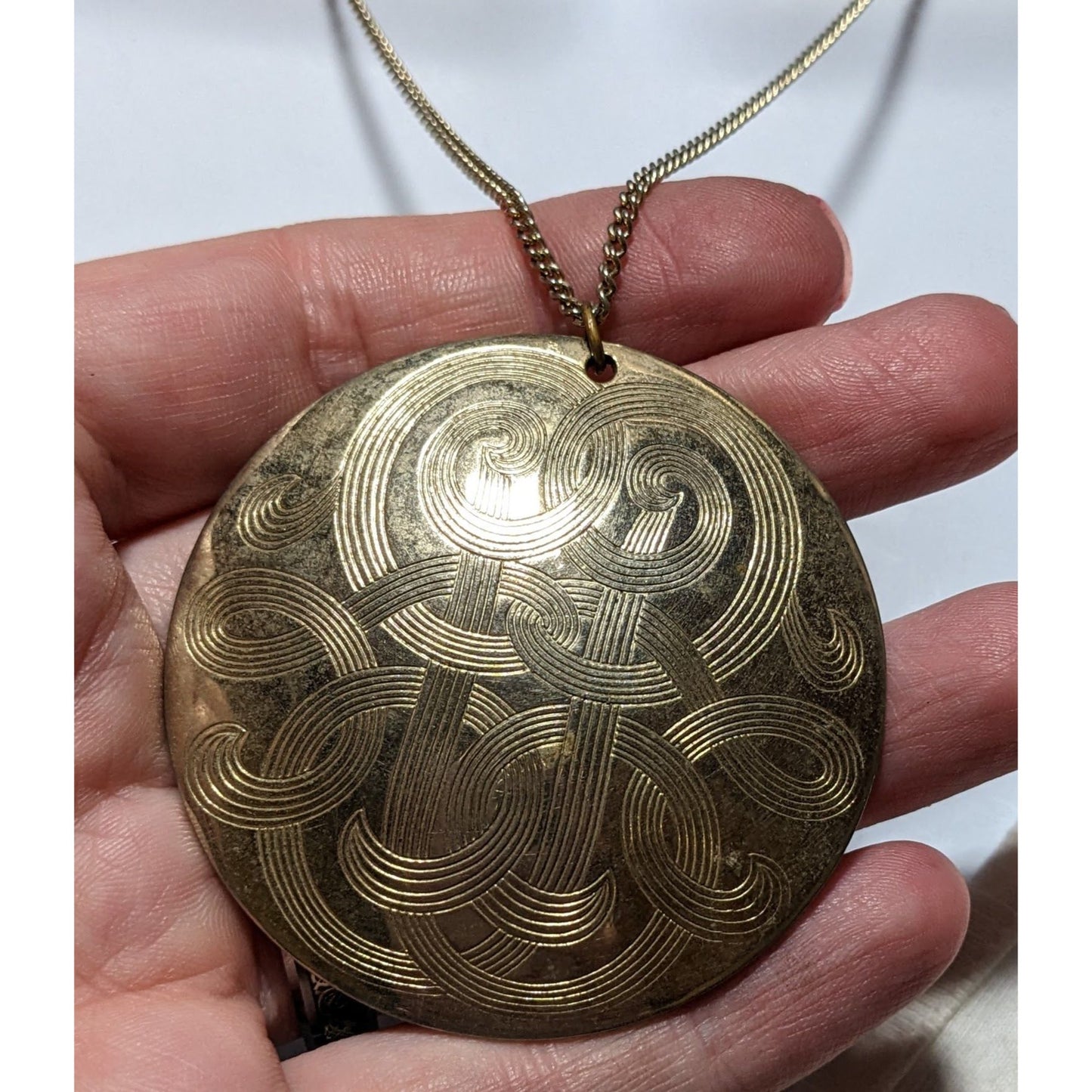 Vintage Large Engraved Gold Medallion Necklace