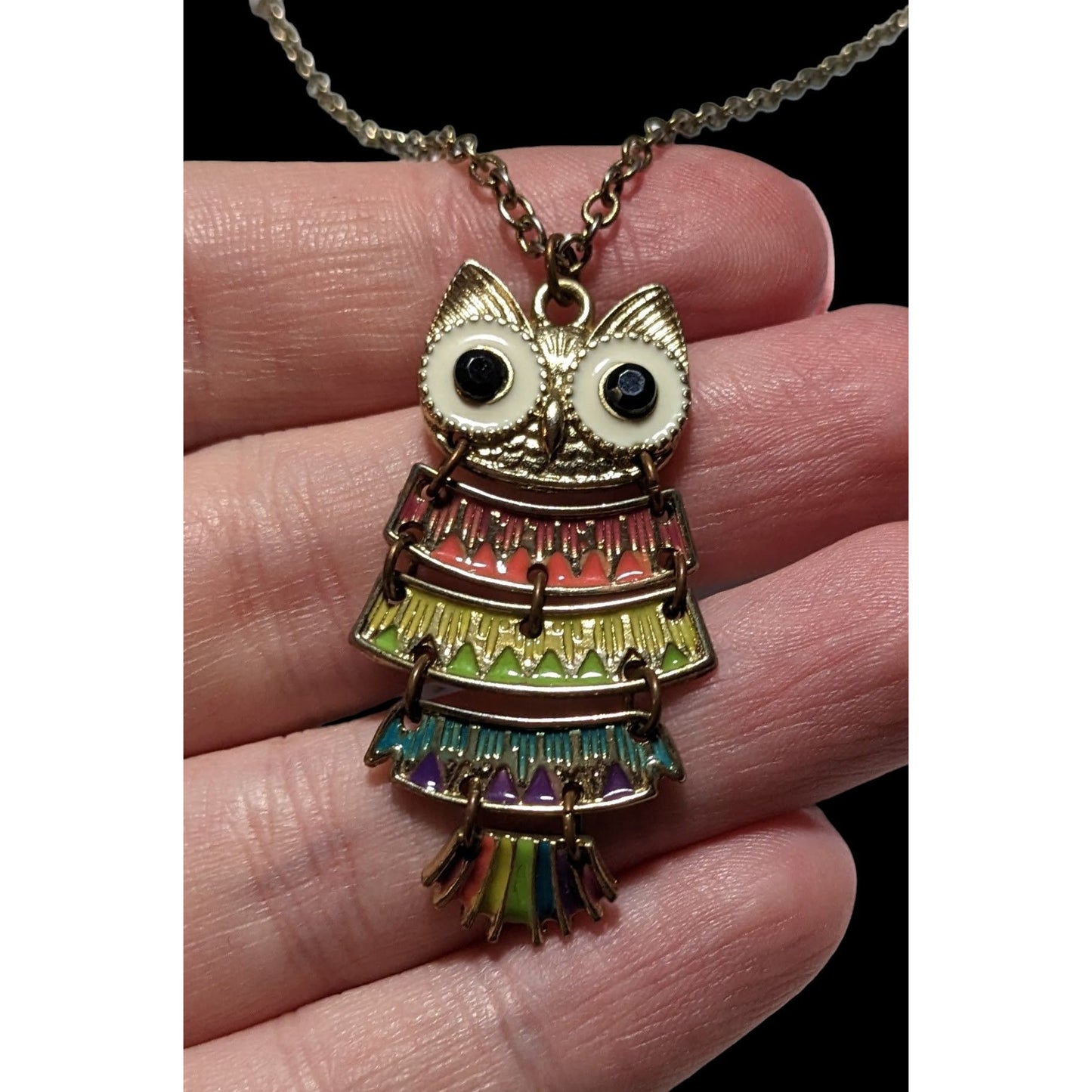 Rainbow Articulated Owl Necklace