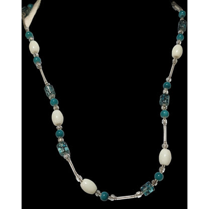 Blue And White Glass Beaded Toggle Necklace