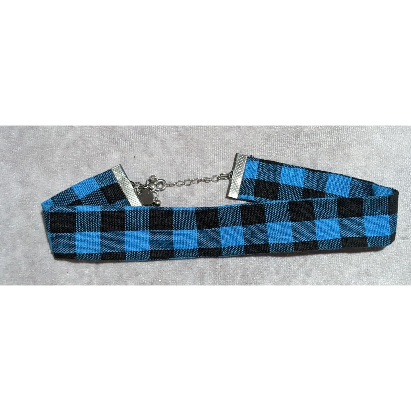 Charming Charlie Black And Blue Plaid Fabric Choker