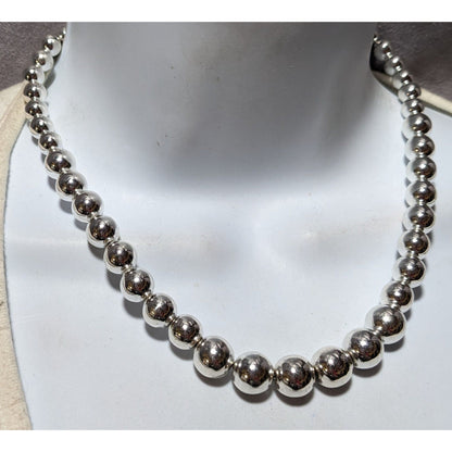 Metallic Silver Graduated Beaded Necklace