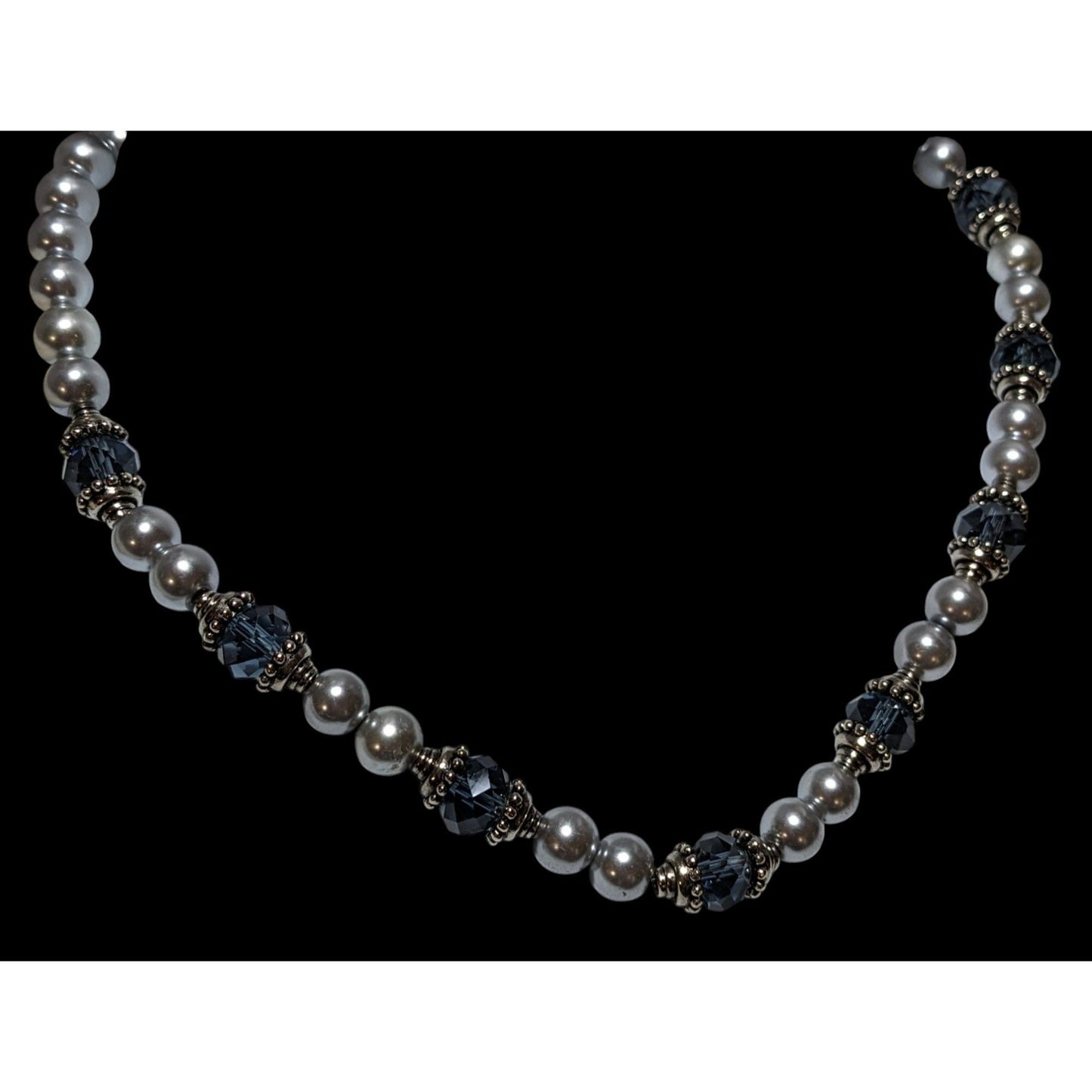 Elegant Silver Faux Pearl Beaded Glass Necklace