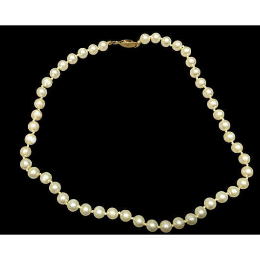 Vintage Faux pearl Beaded Necklace With Marked Clasp